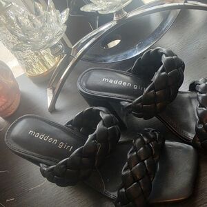 Madden Girl Black Braided Strap Slide Sandals